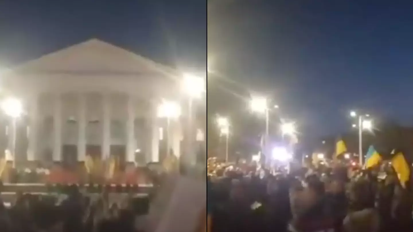 Ukrainians Sing National Anthem And Wave Flags Before Full Scale War