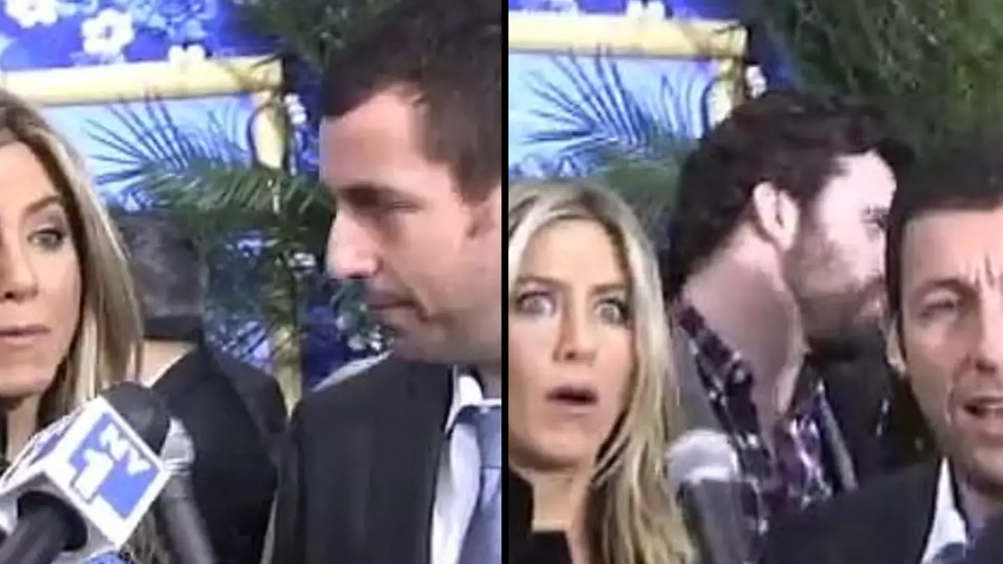 Adam Sandler has perfect Adam Sandler response after extremely tall journalist scares Jennifer Aniston