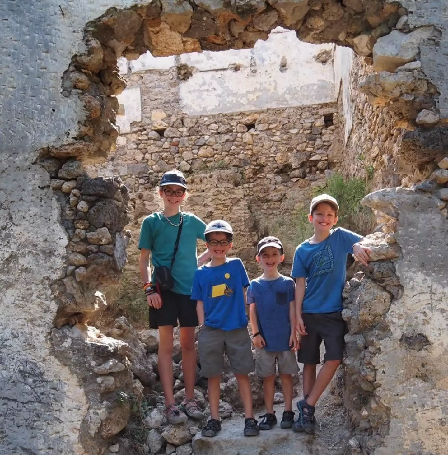 The family explore an abandoned village in Turkey.
