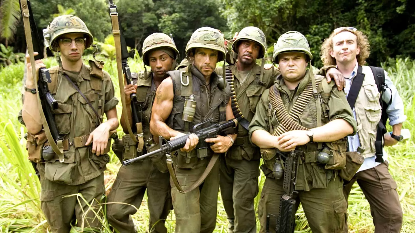 ay Baruchel, Brandon T. Jackson, Ben Stiller, Robert Downey Jr., Jack Black, and Steve Coogan in Tropic Thunder.