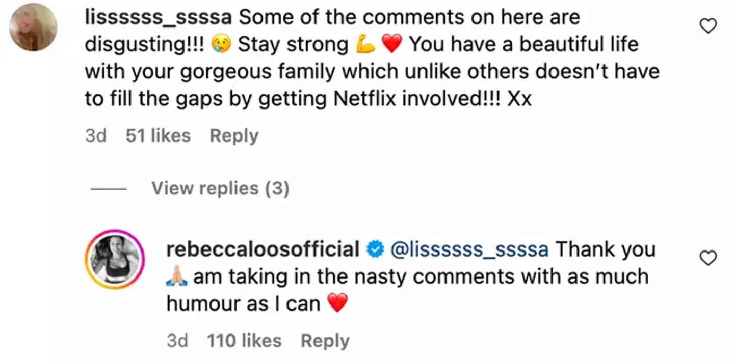 Rebecca Loos also responded to a comment wishing her well and telling her to stay strong.