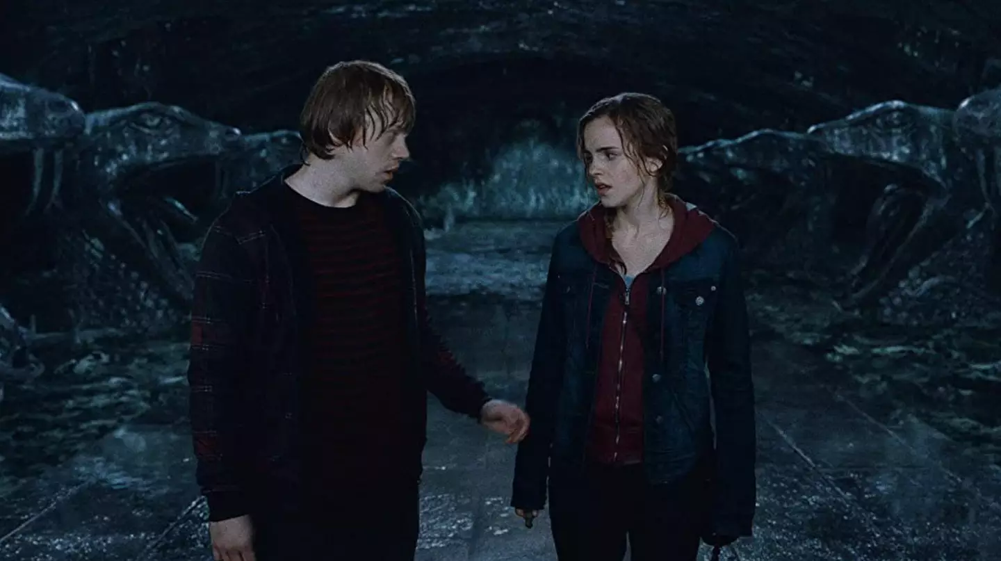 Ron and Hermione end up becoming an item at the end of the Harry Potter franchise.