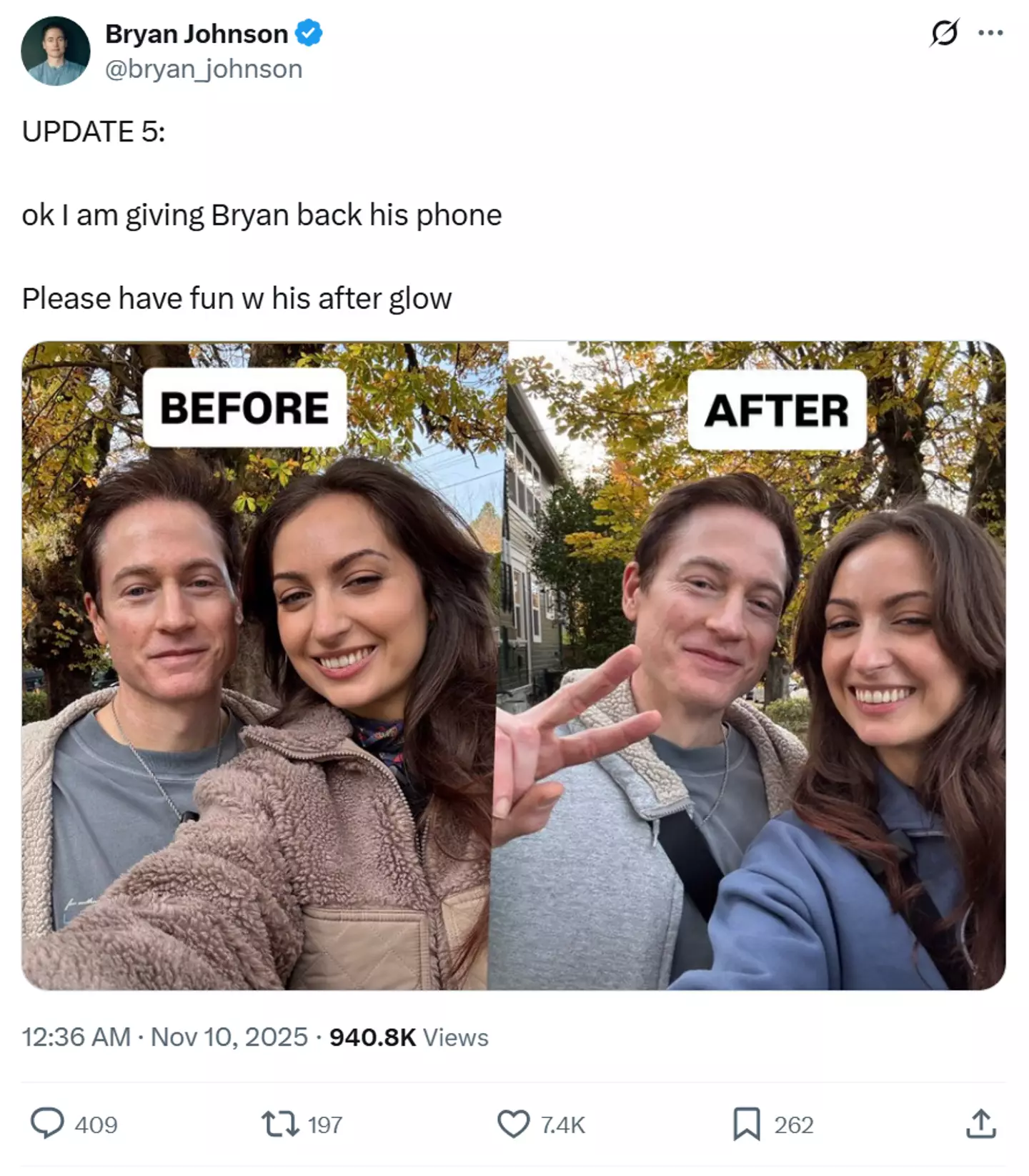 He seems to have enjoyed his experience (X/@bryan_johnson)