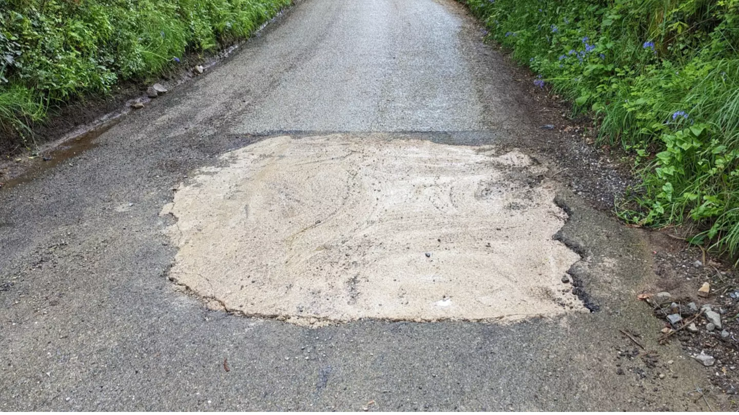 Highway officials searching for mystery motorist who filled huge pothole with concrete