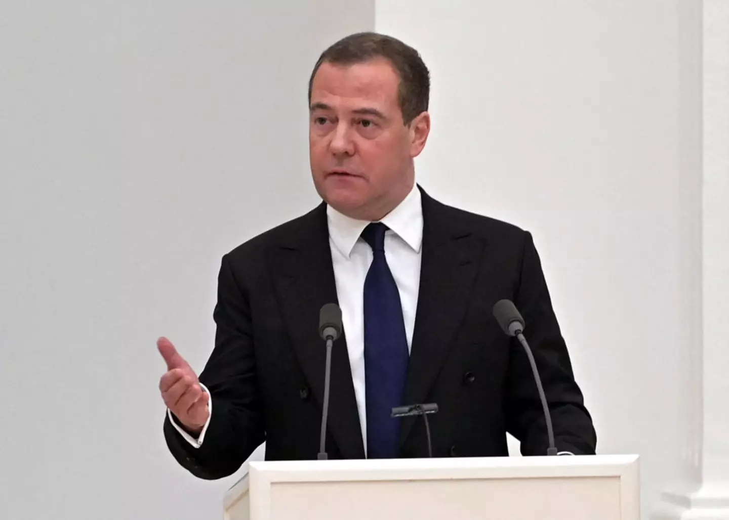 Former Russian President Dmitry Medvedev has angered Donald Trump with his remarks (ALEXEY NIKOLSKY/Sputnik/AFP via Getty Images)