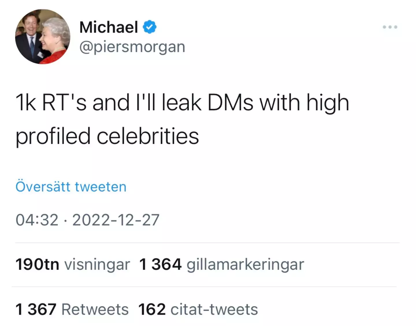 The hacker threatened to leak Piers Morgan's DMs with celebrities.