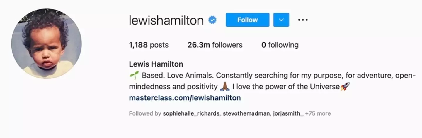 Hamilton has unfollowed everyone on Instagram.
