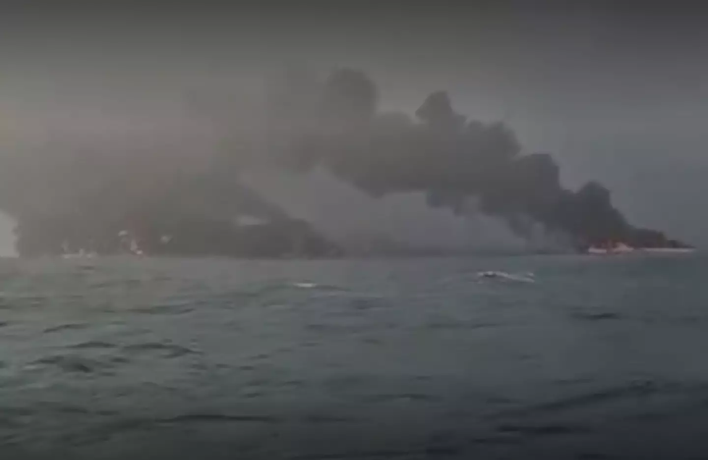 Footage sent to the BBC shows that the oil tanker is on fire (BBC)