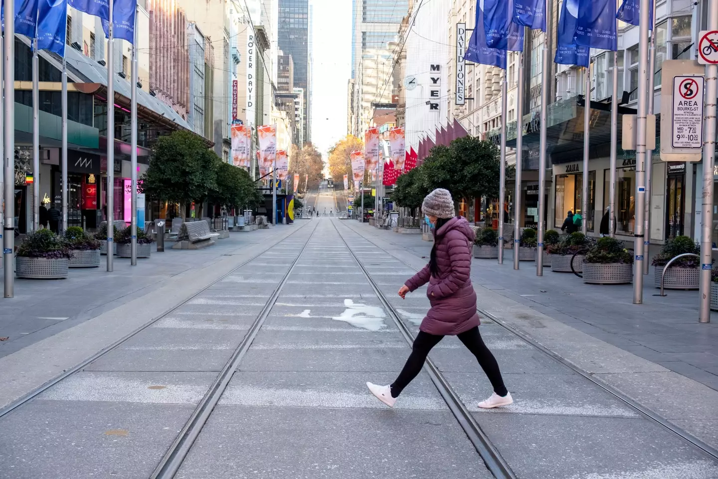 Central Melbourne, deserted during the last coronavirus lockdown.