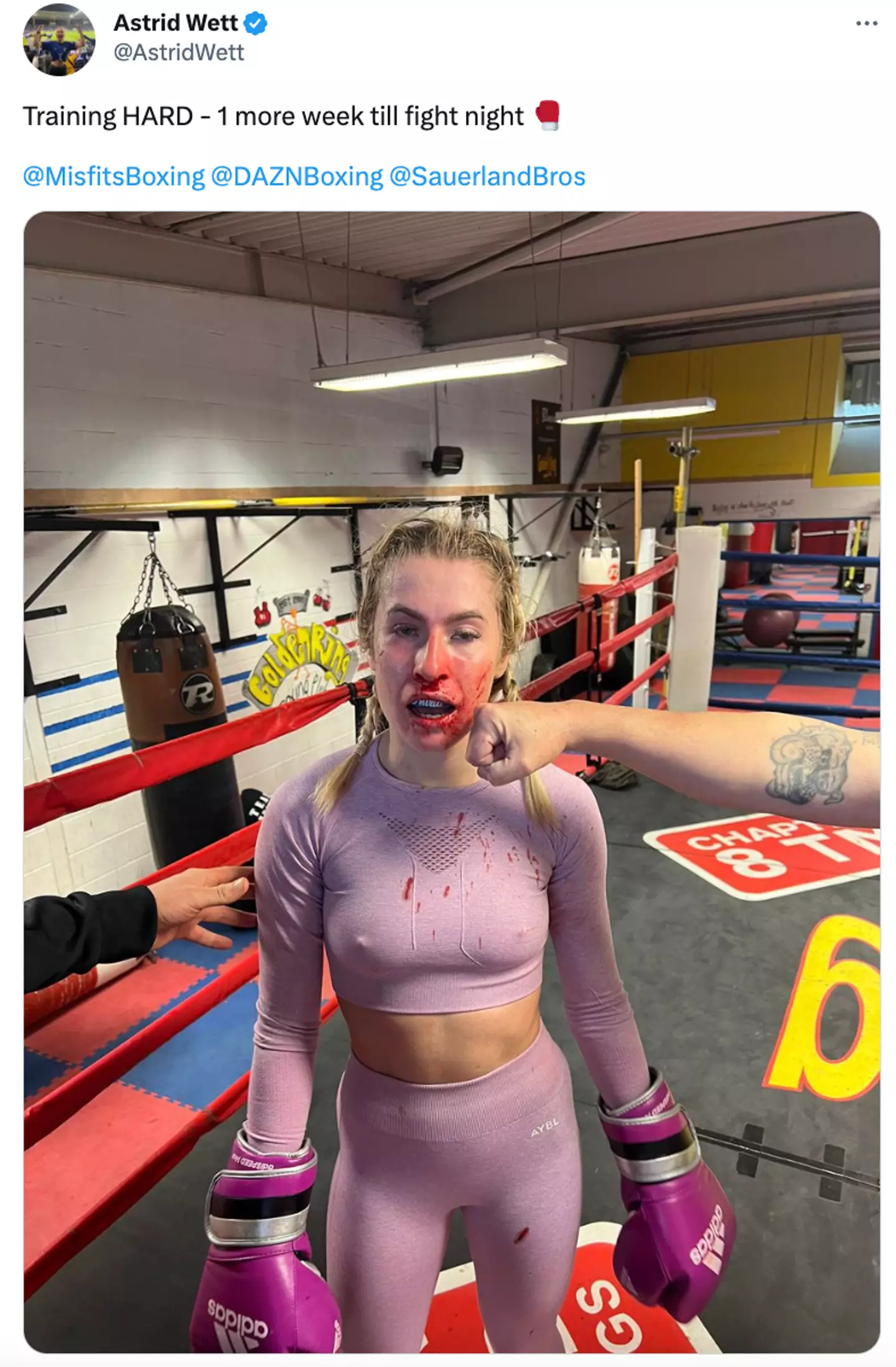 Astrid was seen with a bloody nose during her training.