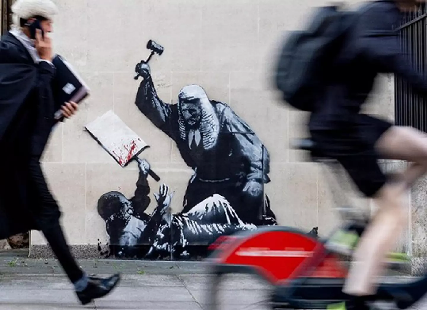 The artwork now covered up (PA/Instagram/@banksy)
