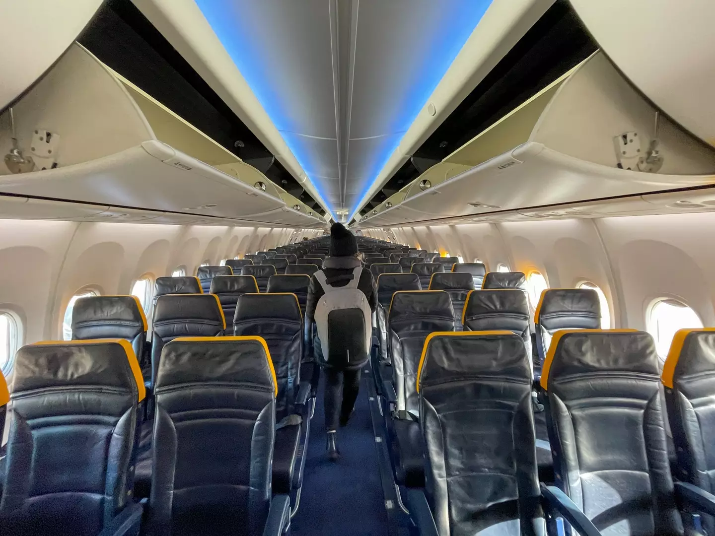 The seats on the right of a 737 have about half an inch more legroom. But since this picture was taken facing the seats they're actually the ones you see on the left. (Manuel Romano/NurPhoto via Getty Images)