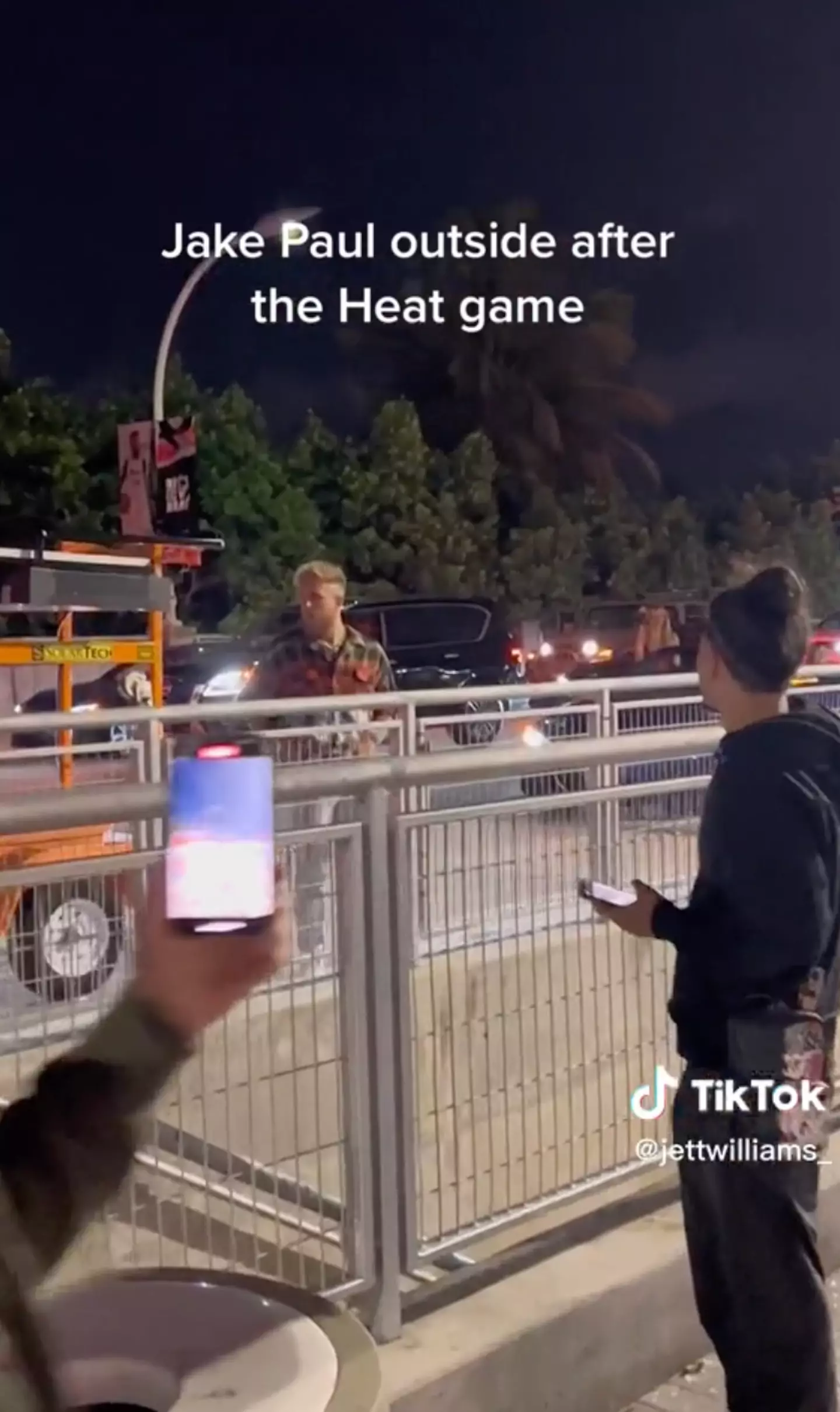 Jake Paul outside the Miami Heat game, where he claims to have been jumped by Mayweather.
