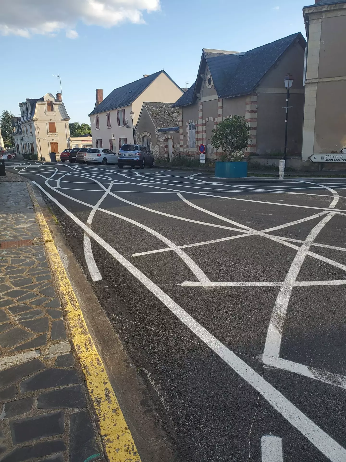The French village has painted bizarre lines in a bid to slow traffic.