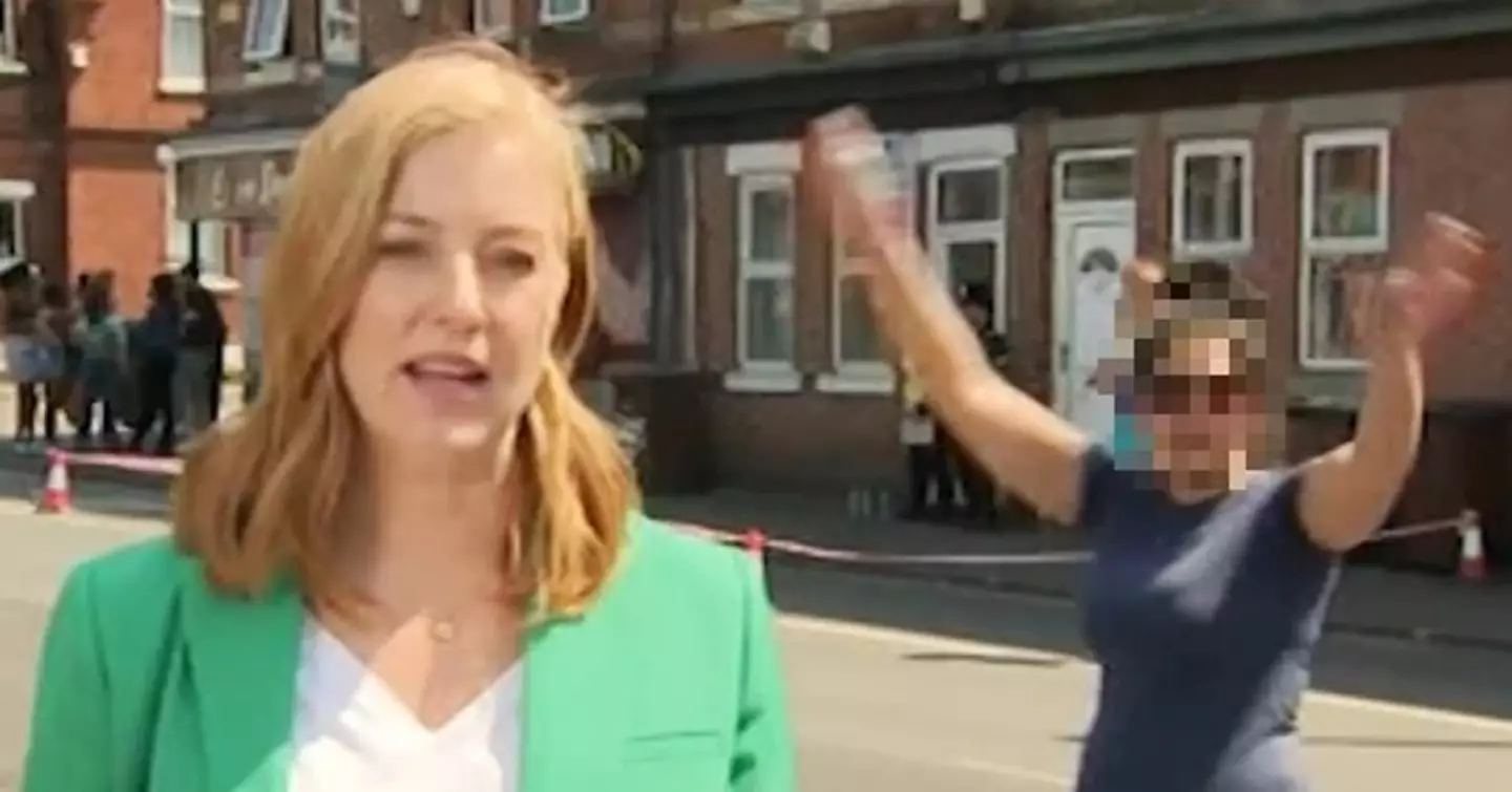 The woman appeared in the back of a Sky News report in Nottingham.
