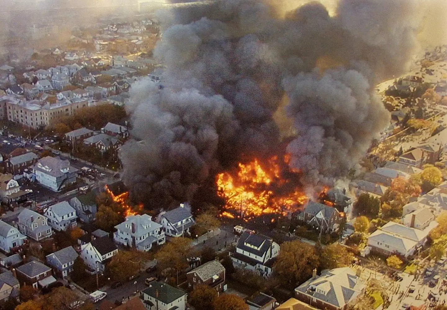 American Airlines Flight 587 crashed into a Queens neighbourhood shortly after takeoff. (NYPD/Getty Images)