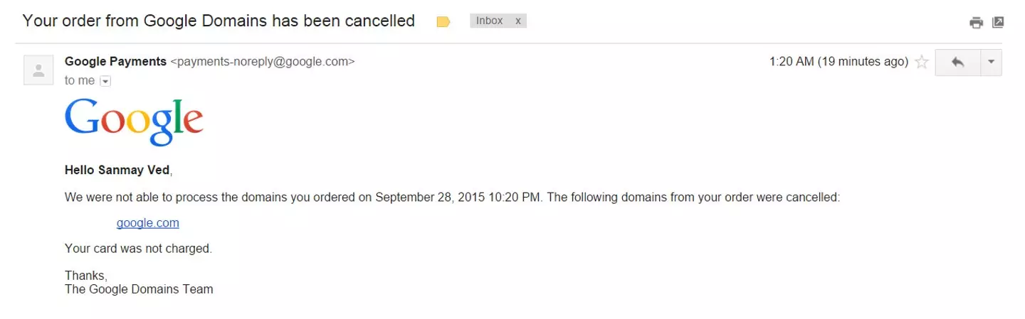 Google made the correction very quickly (LinkedIn/Sanmay Ved)