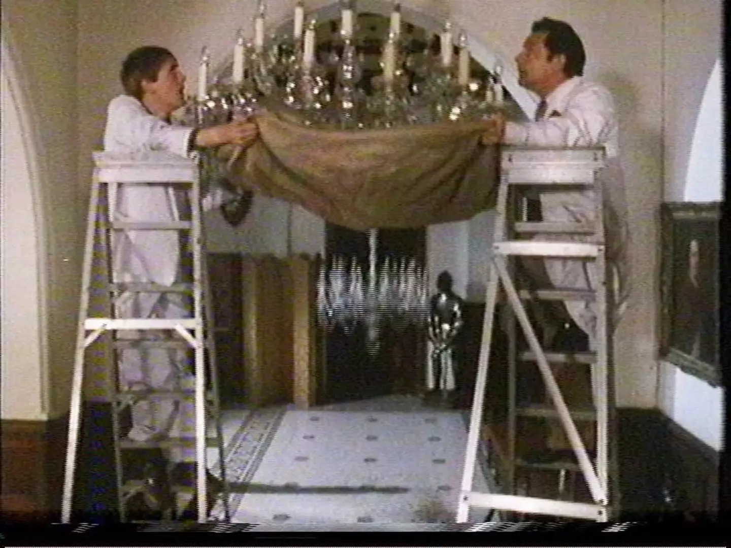 Del Boy and Rodney attempted to clean a chandelier in the second season finale. (BBC)