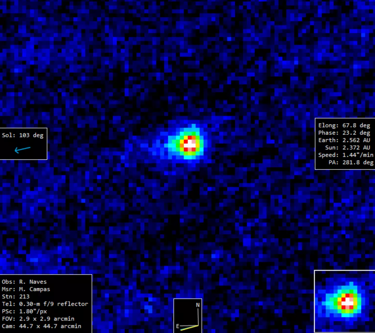 The object is still not visible to us on Earth as it is behind the Sun (R. Naves Observatory)