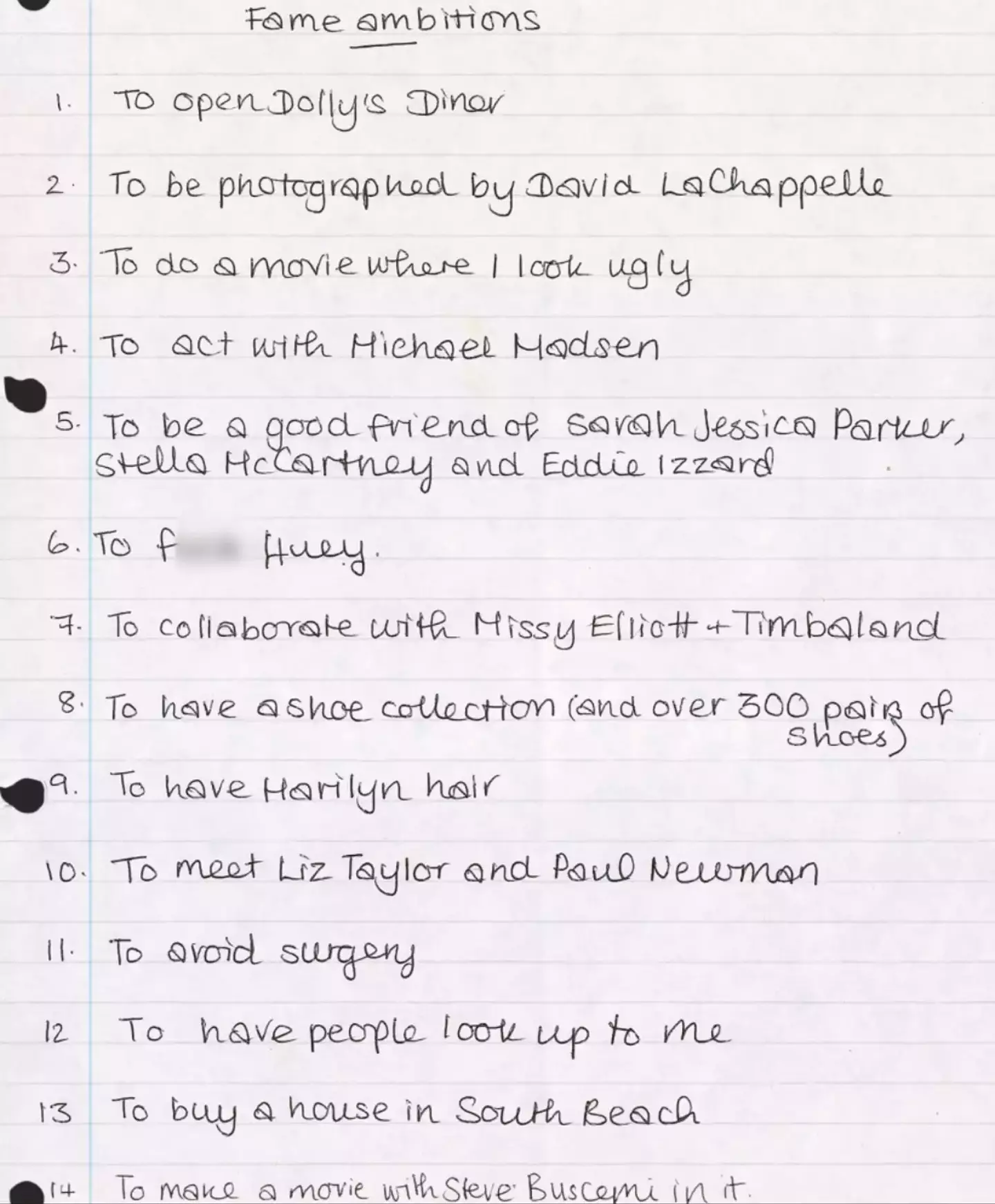 Amy had penned something of a bucket list in her childhood bedroom (Family Handout)