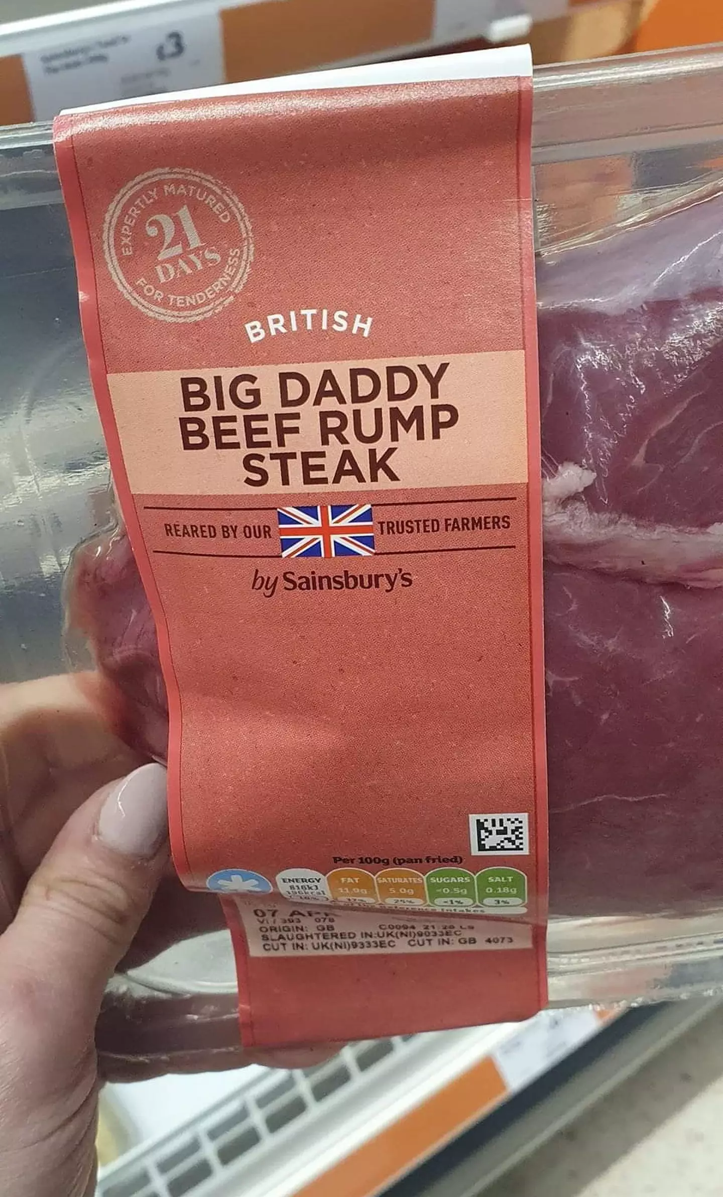 Sainsbury's 'Big Daddy Beef Rump Steak'.
