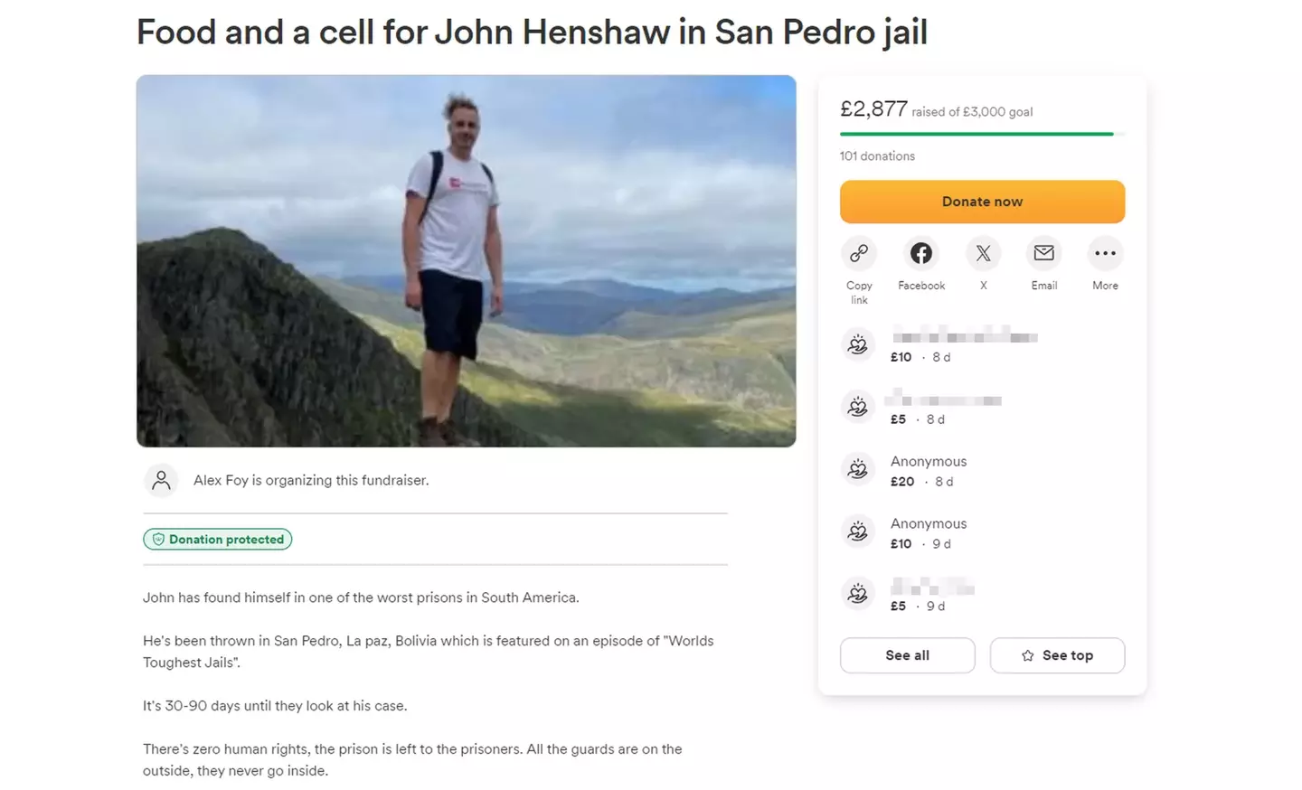 Henshaw needs money for a cell. Kennedy News and Media/GoFundMe