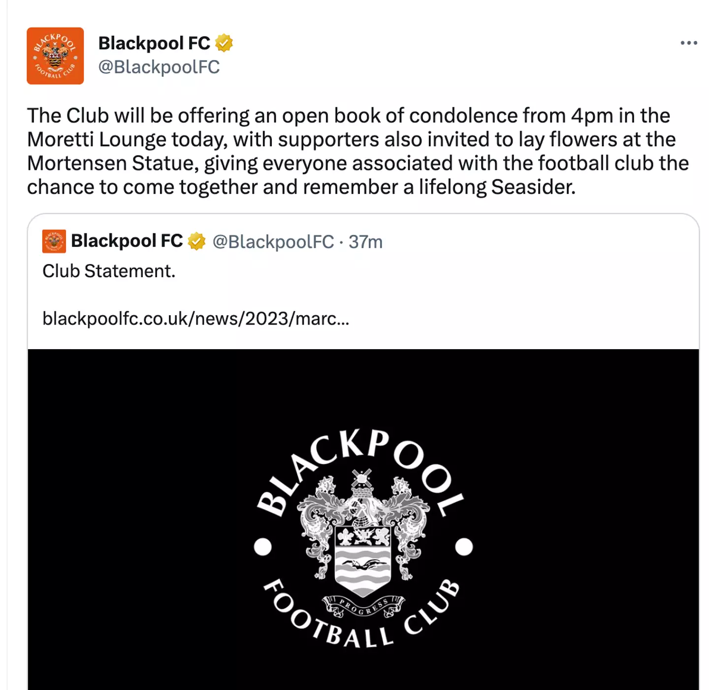 Blackpool FC confirmed the news of Johnson's death.