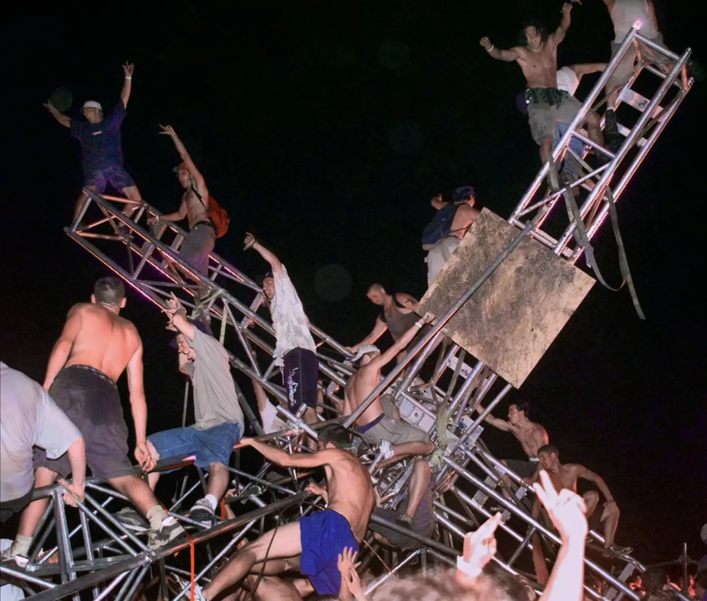Festivalgoers started tearing the site down.