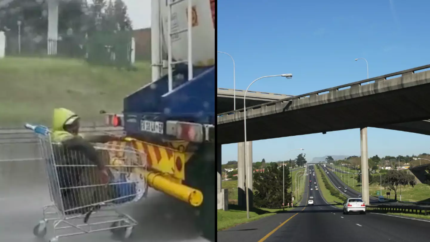 Police Are Searching For 'Truck Surfer' Who Held Onto Petrol Tanker While Sitting In A Shopping Trolley