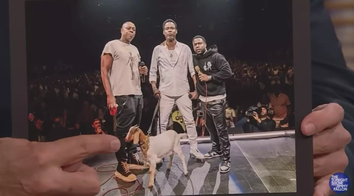 Kevin and the goat were joined on stage by Dave Chappelle and Chris Rock.