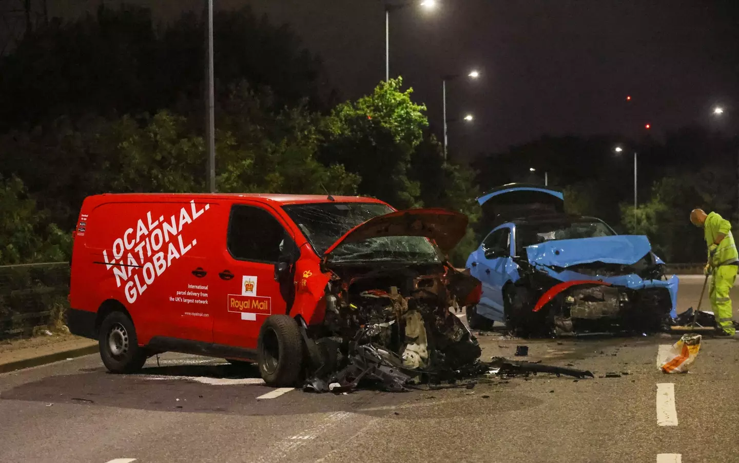 A group of young students were injured after their Lamborghini crashed into a Royal Mail van.