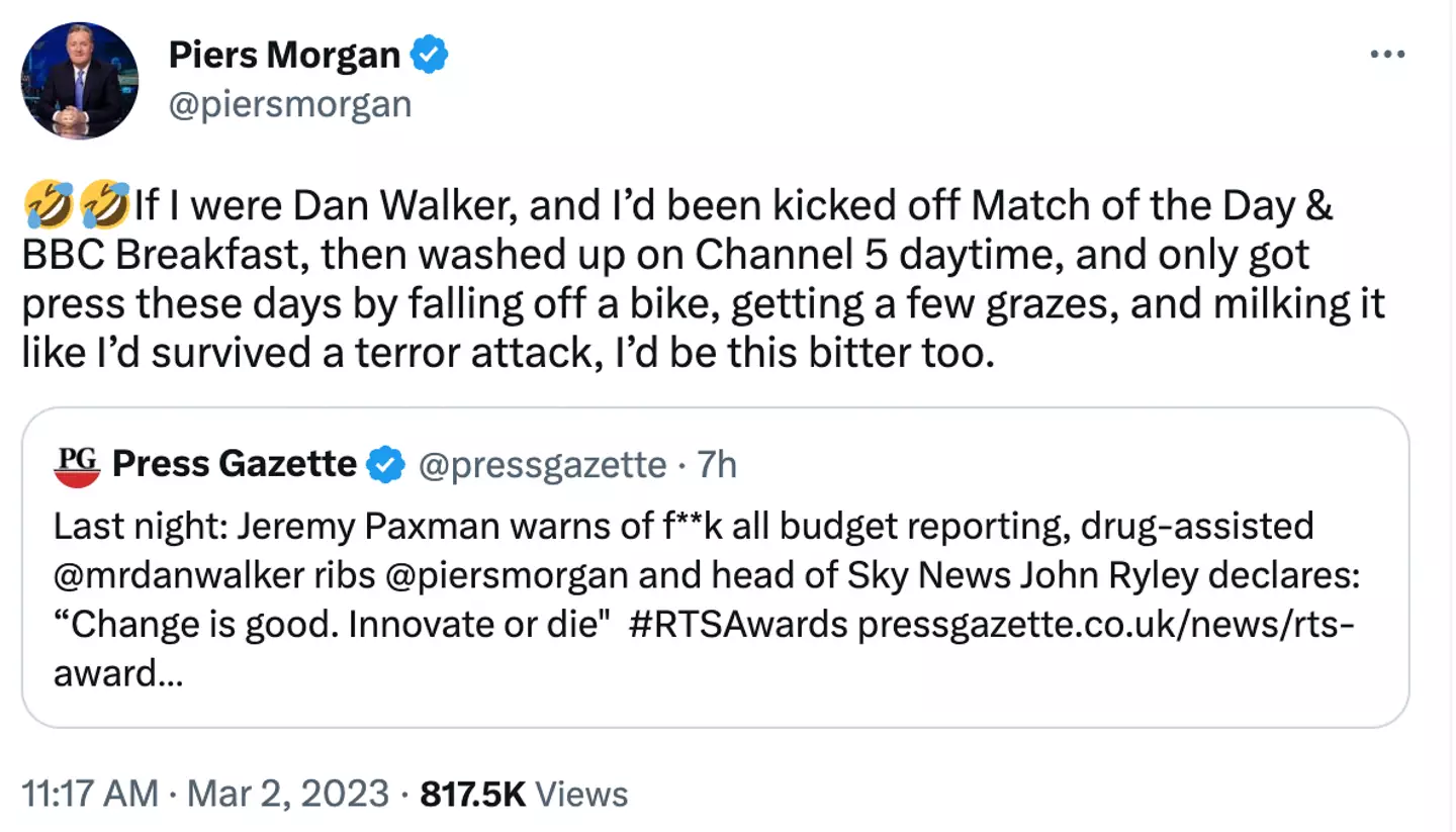Morgan accused Walker of 'milking' his injuries.