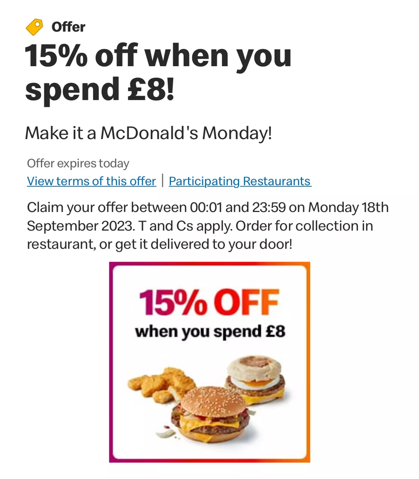 The offer is available on the app for one day only.