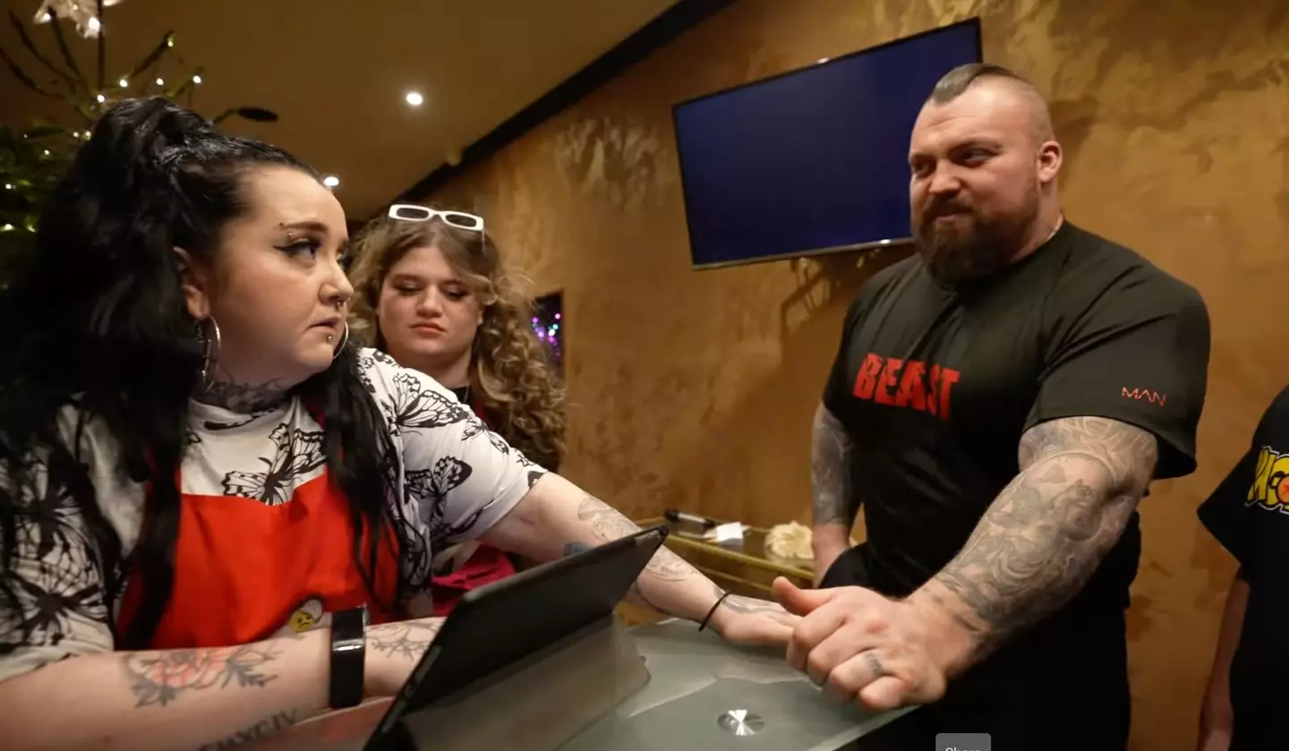 Eddie Hall checked into Karen's Hotel with his son Max.