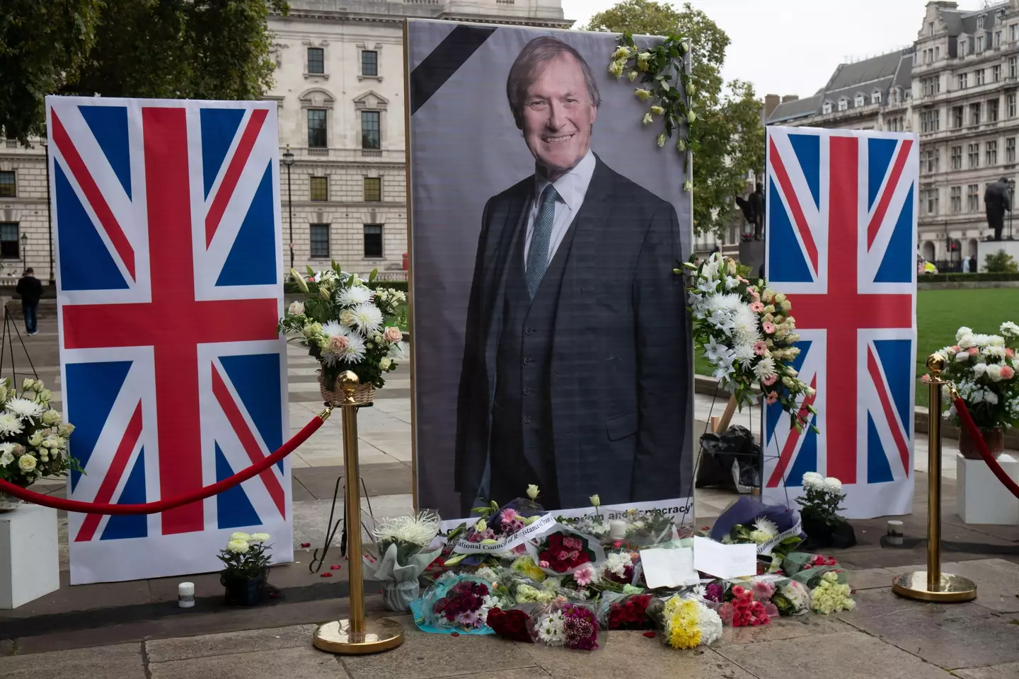 A tribute to Sir David Amess outside Parliament.