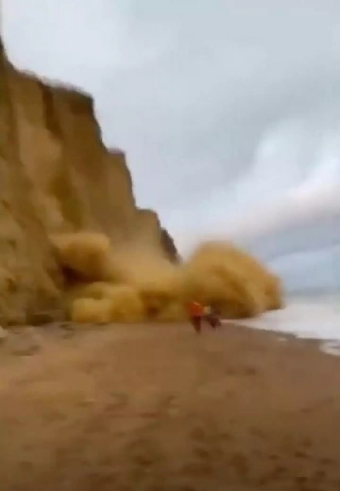 Beach-goers ran away as the cliff collapsed.