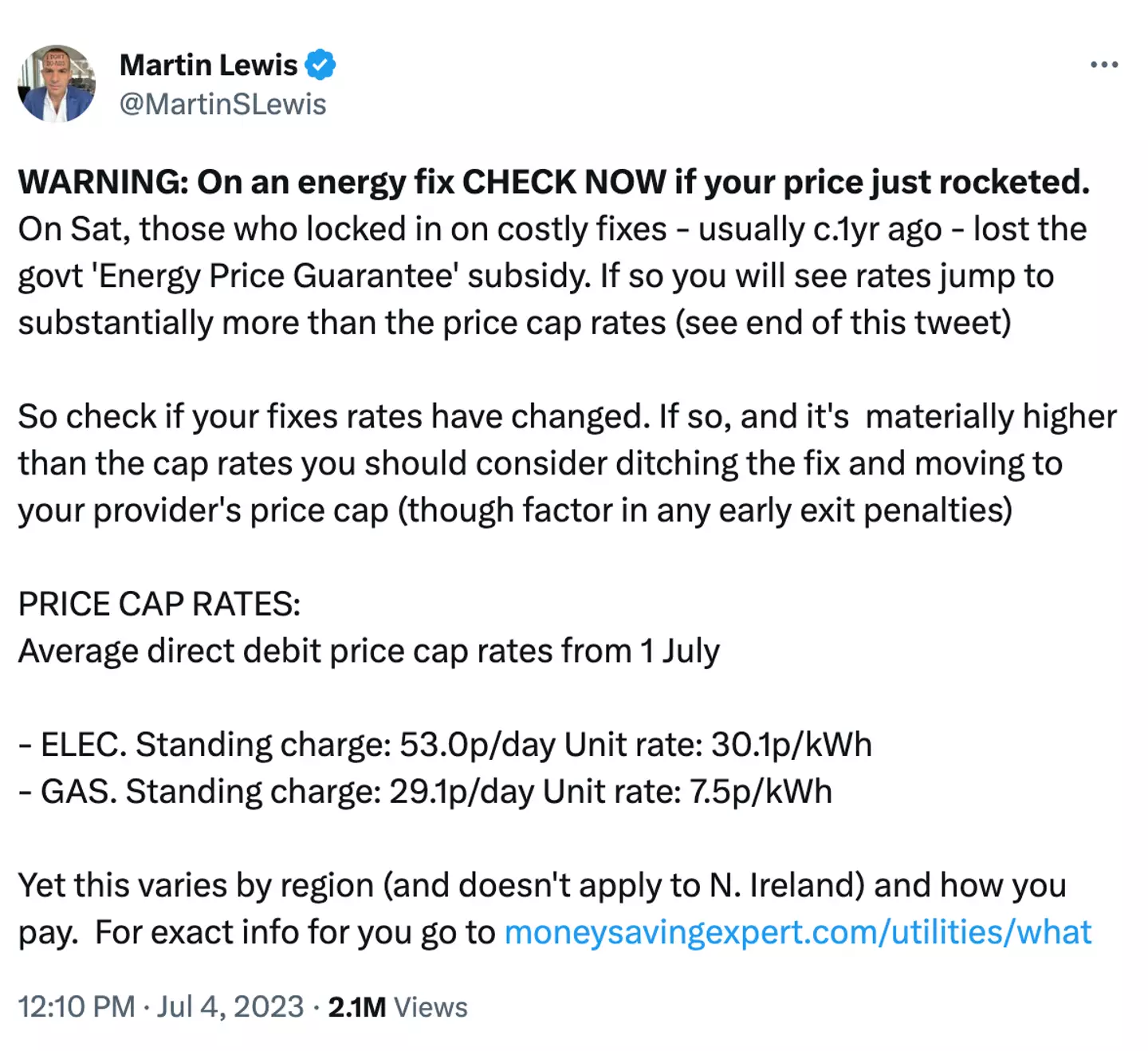 Lewis took to Twitter to share the warning.