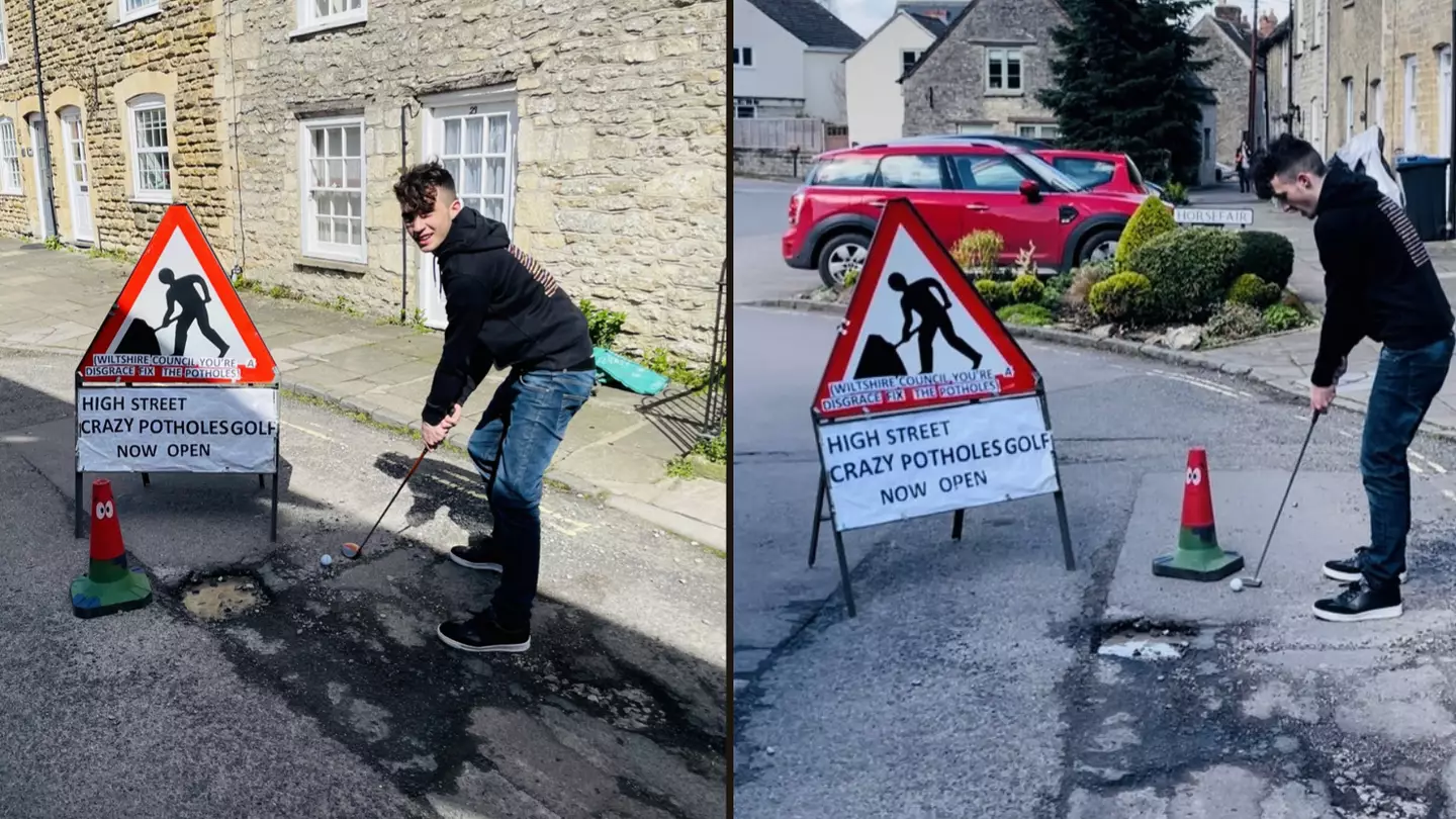 Teenager fed up with potholes creates a crazy golf course around them
