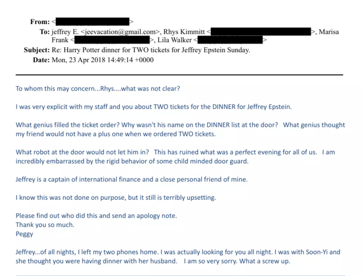 Epstein ended up not actually attending the opening night's dinner (House Democrats)