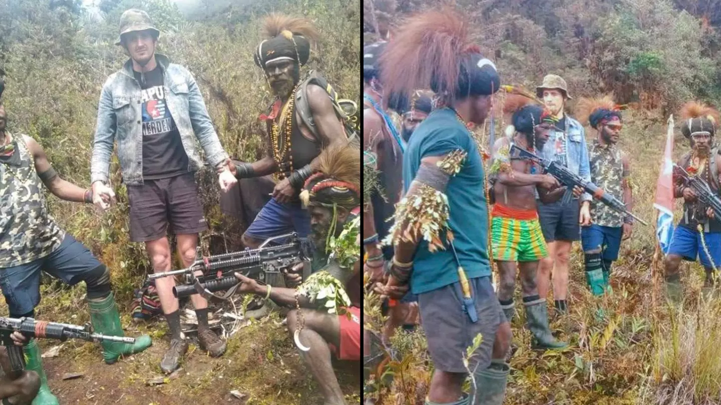 Chilling footage released of pilot taken hostage by villagers with bow and arrows after he landed in remote area