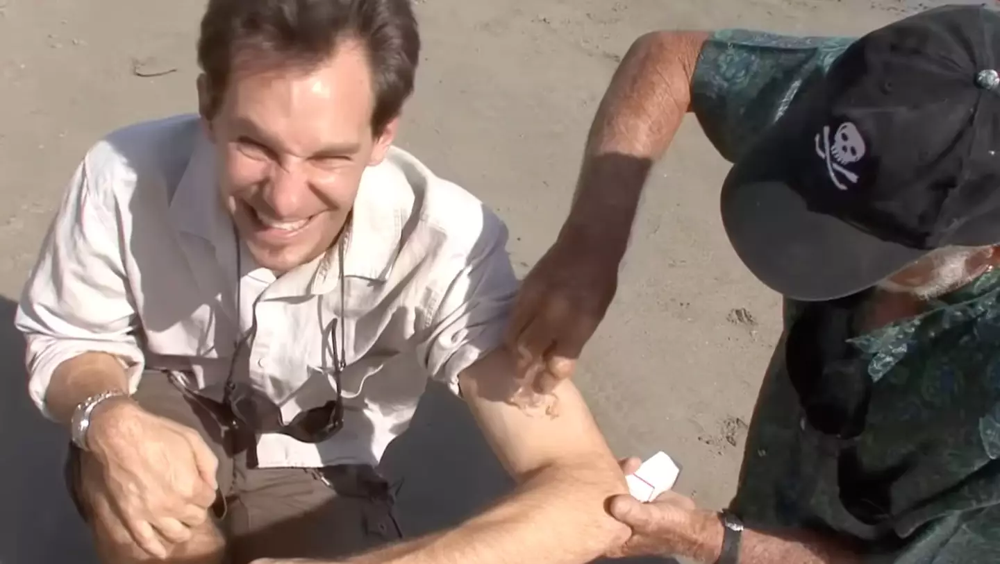 Although it might just look like a 'translucent blob of goo', the adventurer found out it was a lot more threatening than it appears (YouTube/George Kourounis)