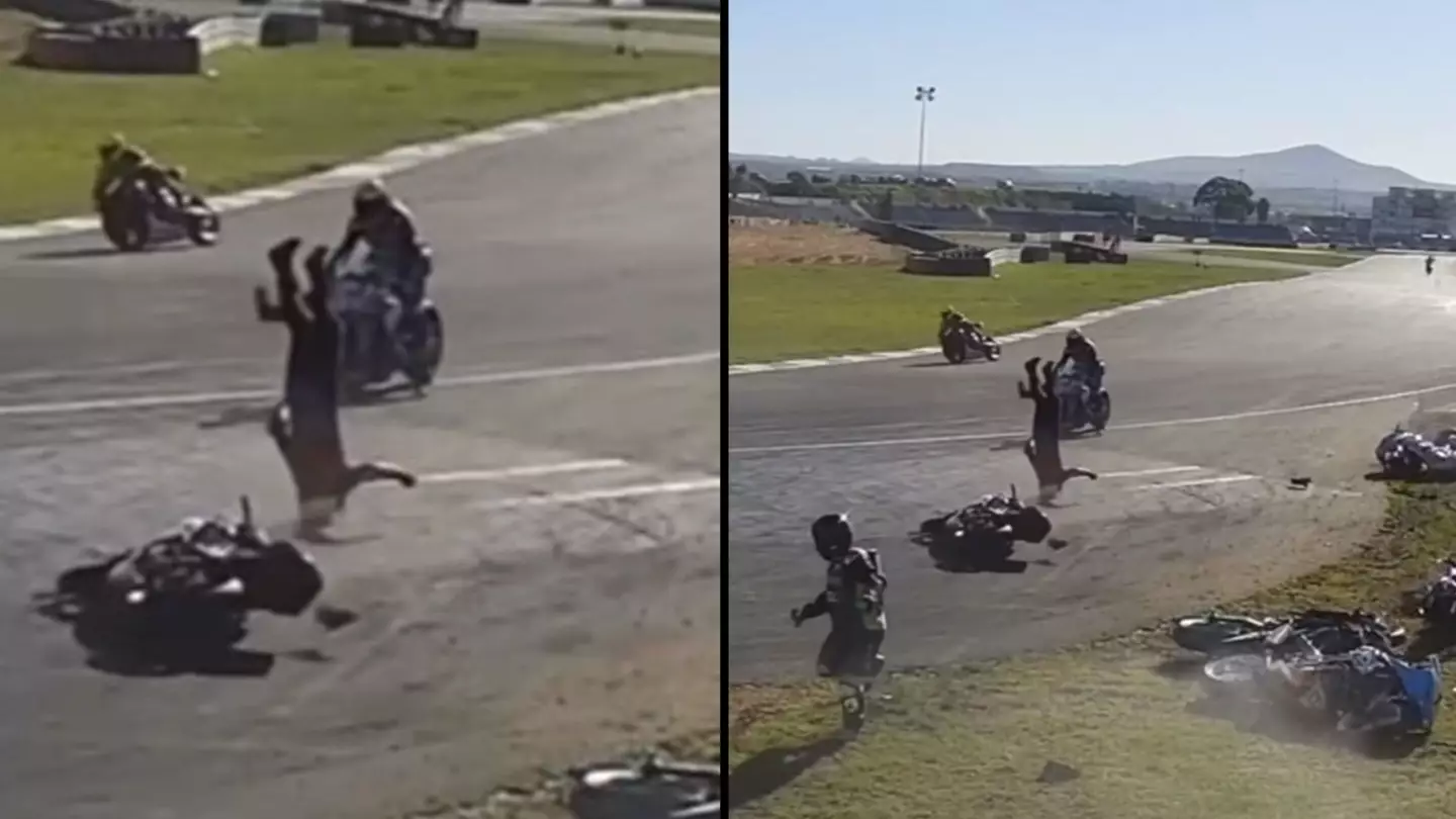 Racer hit by out-of control motorbike so hard she did 360-backflip
