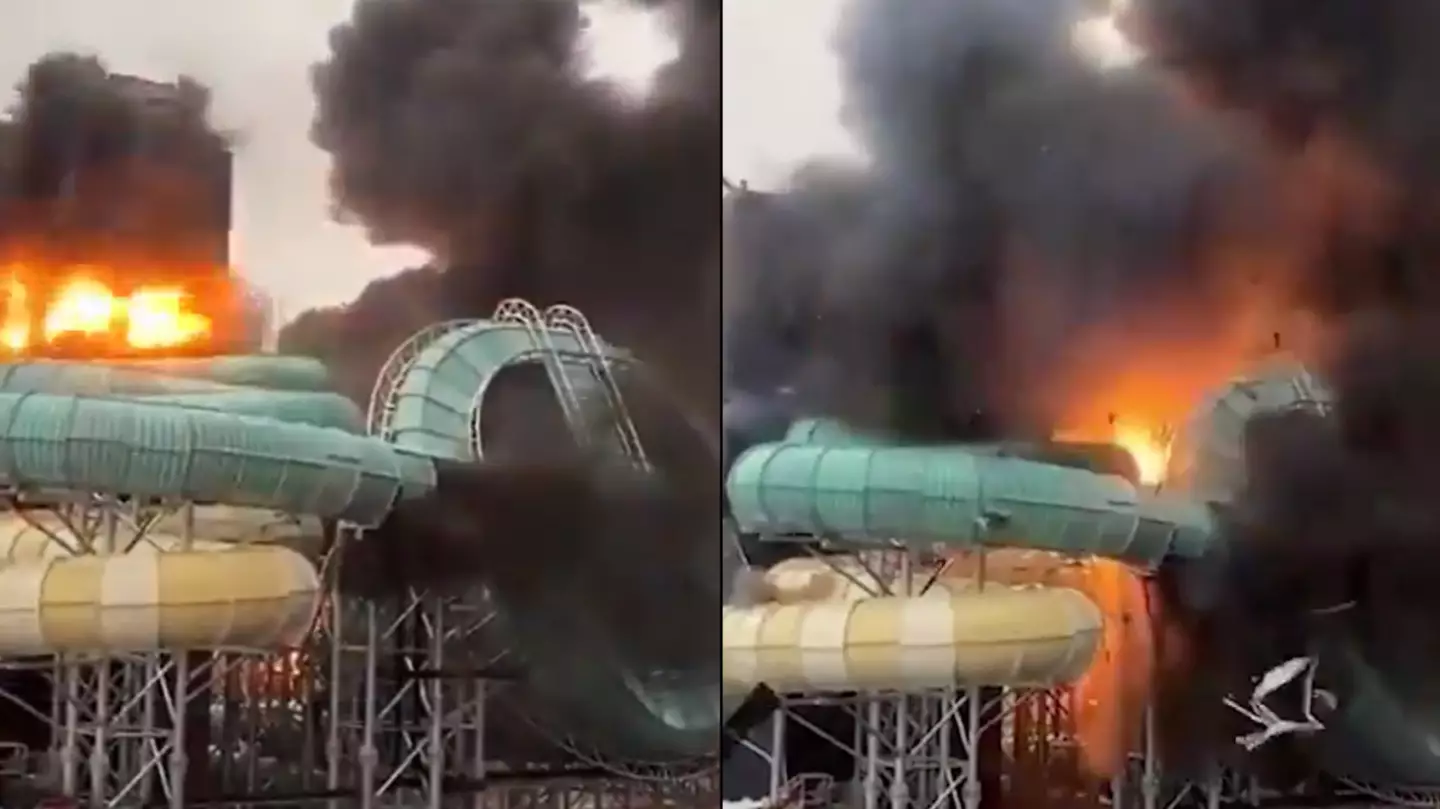 Terrifying moment waterslide explodes into huge fireball at theme park