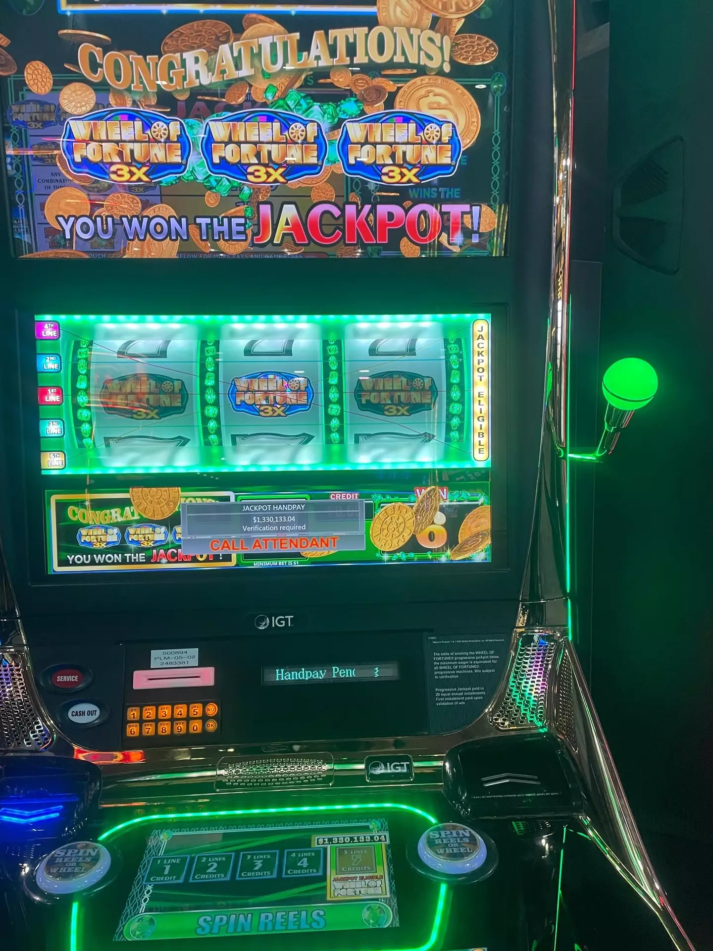 The gambler won $1.3 million (around £1 million) on the Wheel of Fortune slot machine.