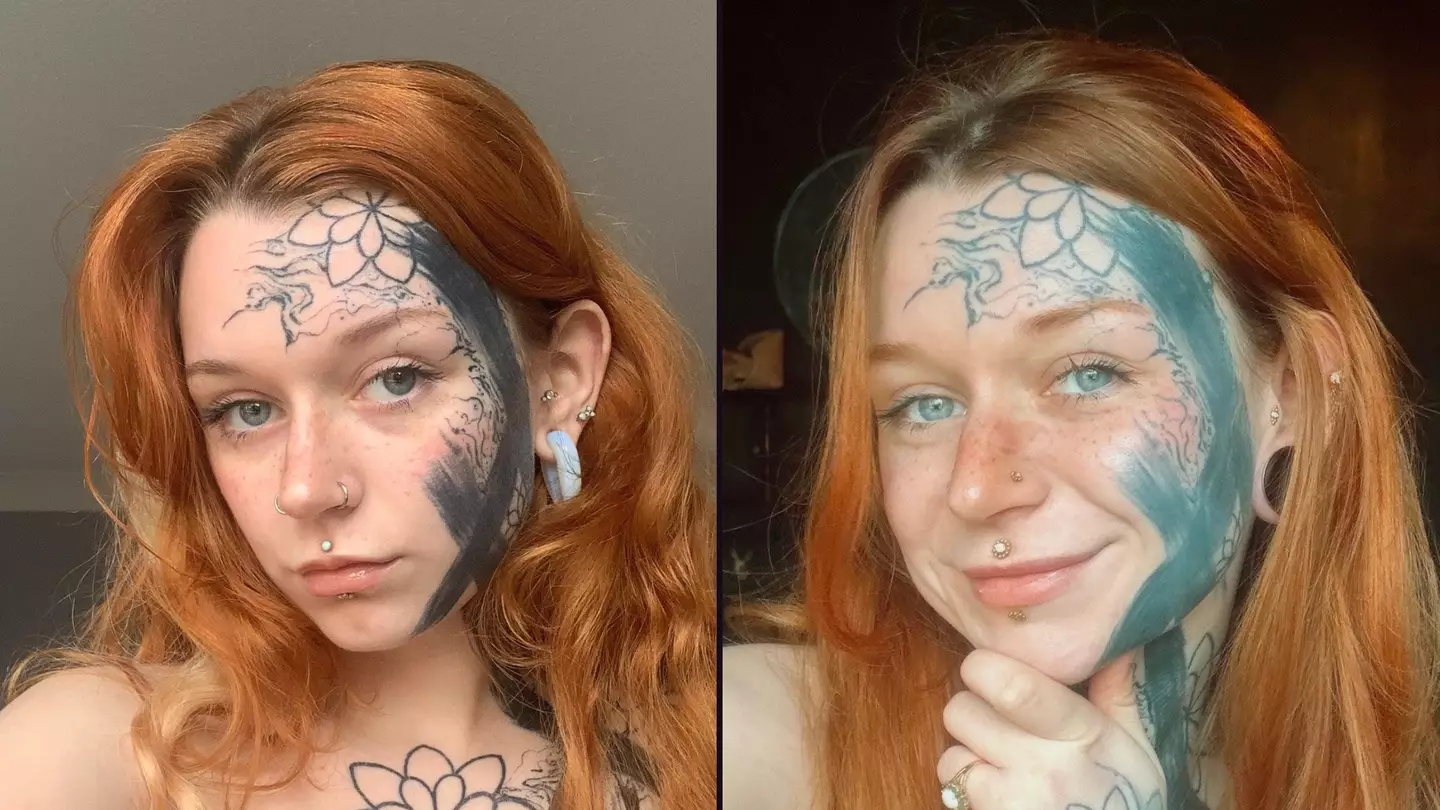 Woman who let boyfriend spontaneously tattoo her face has 'no regrets' after receiving backlash online