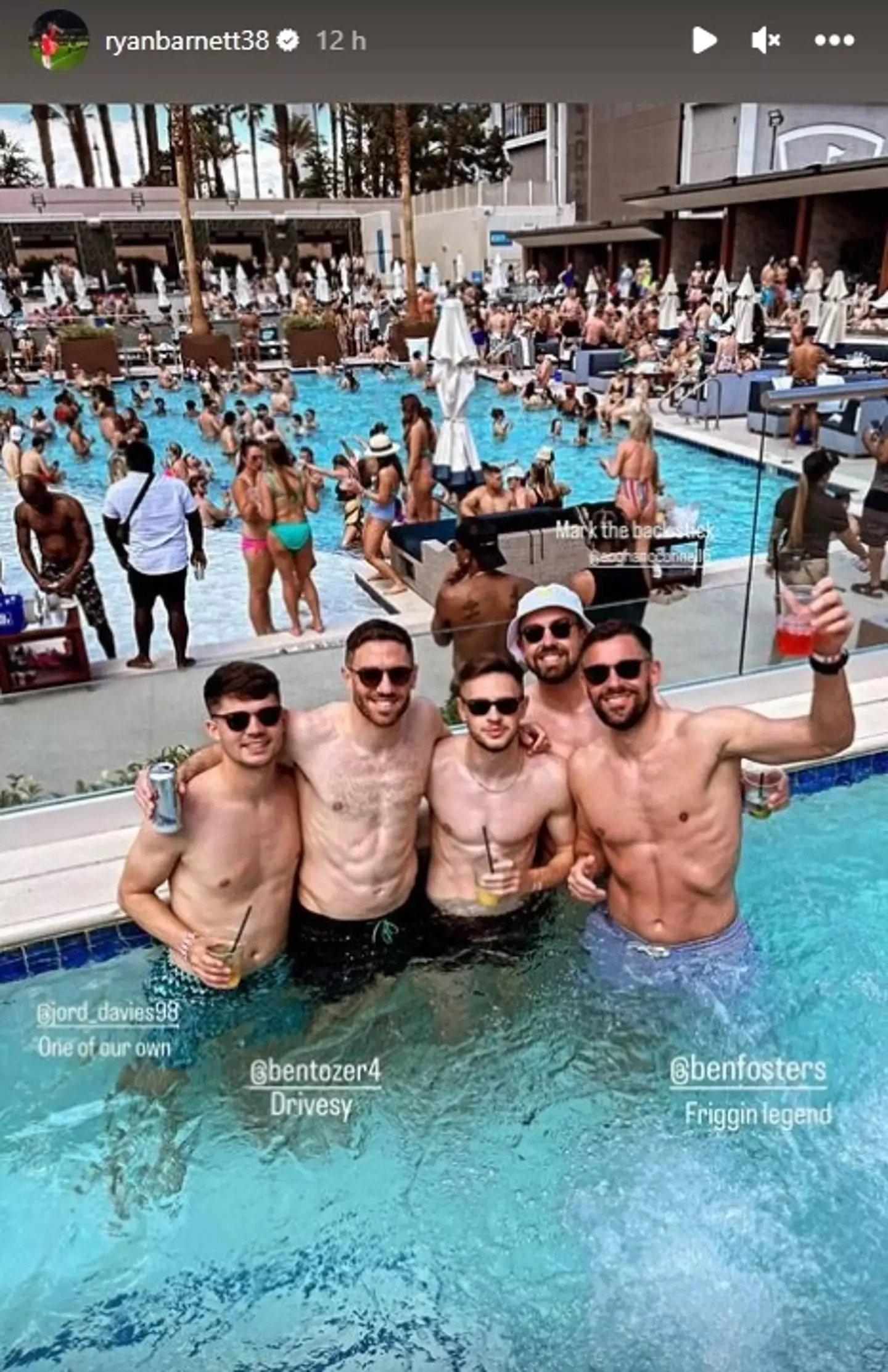 Some of the Wrexham lads enjoying a pool party.