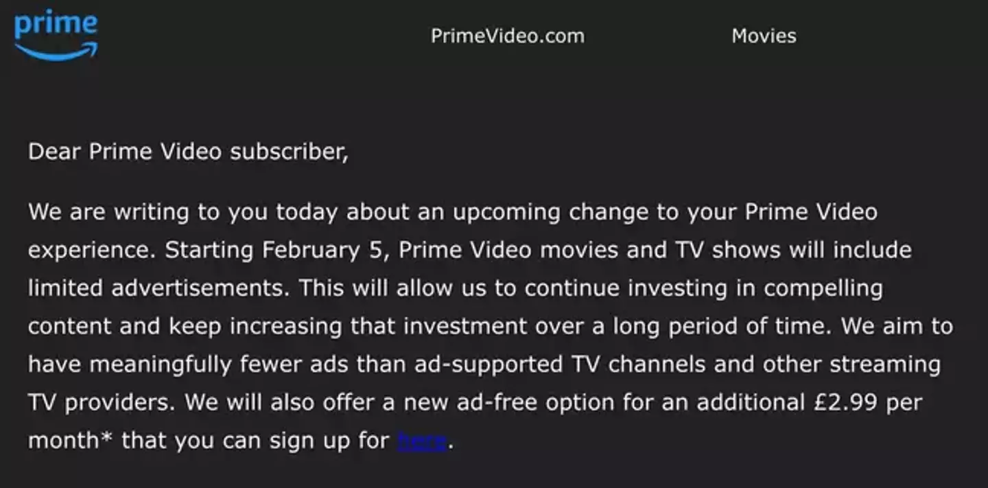 Prime Video customers got this message recently, and it's not been very welcome.