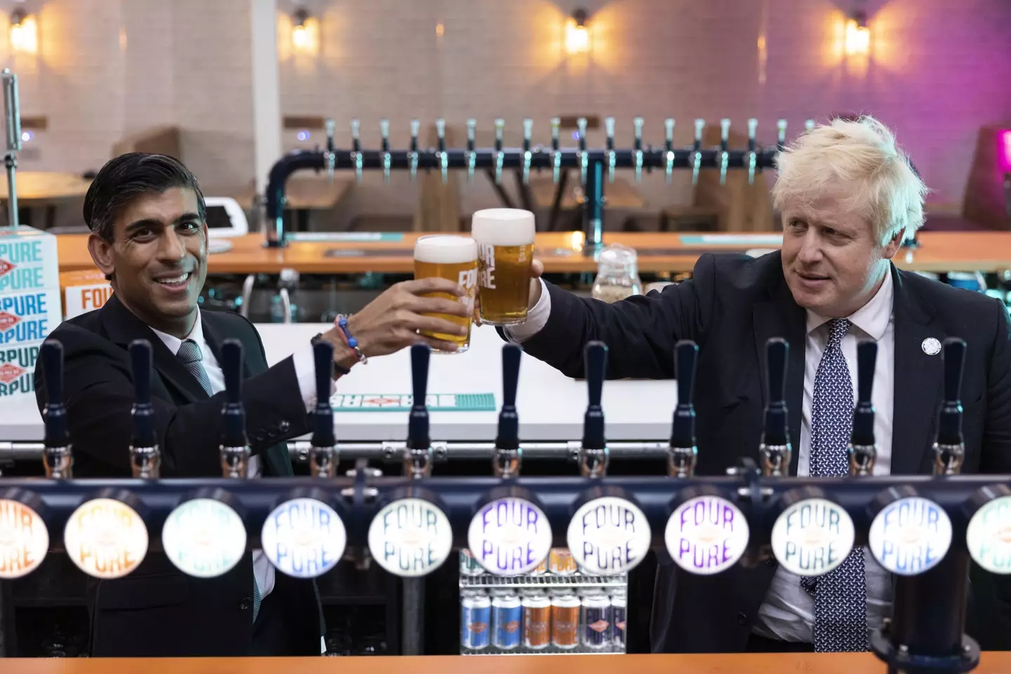 File photo of Prime Minister Boris Johnson with Rishi Sunak during a visit to Fourpure Brewery.