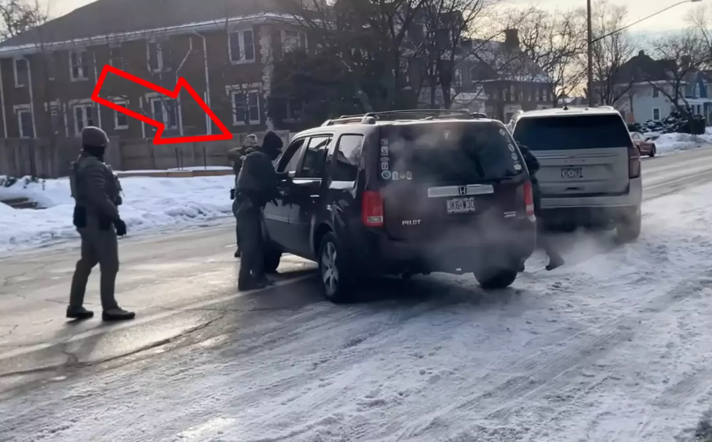 Ross can be seen standing in front of the vehicle as Good looked to drive away (X)