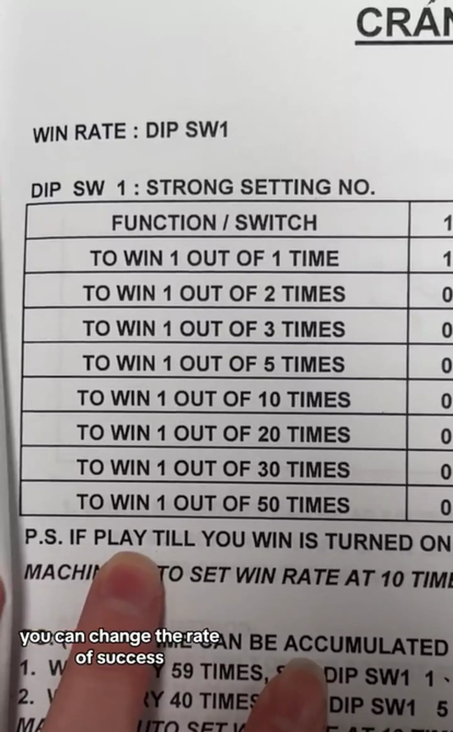 Katie found that you can manipulate the machine to make it harder to win.